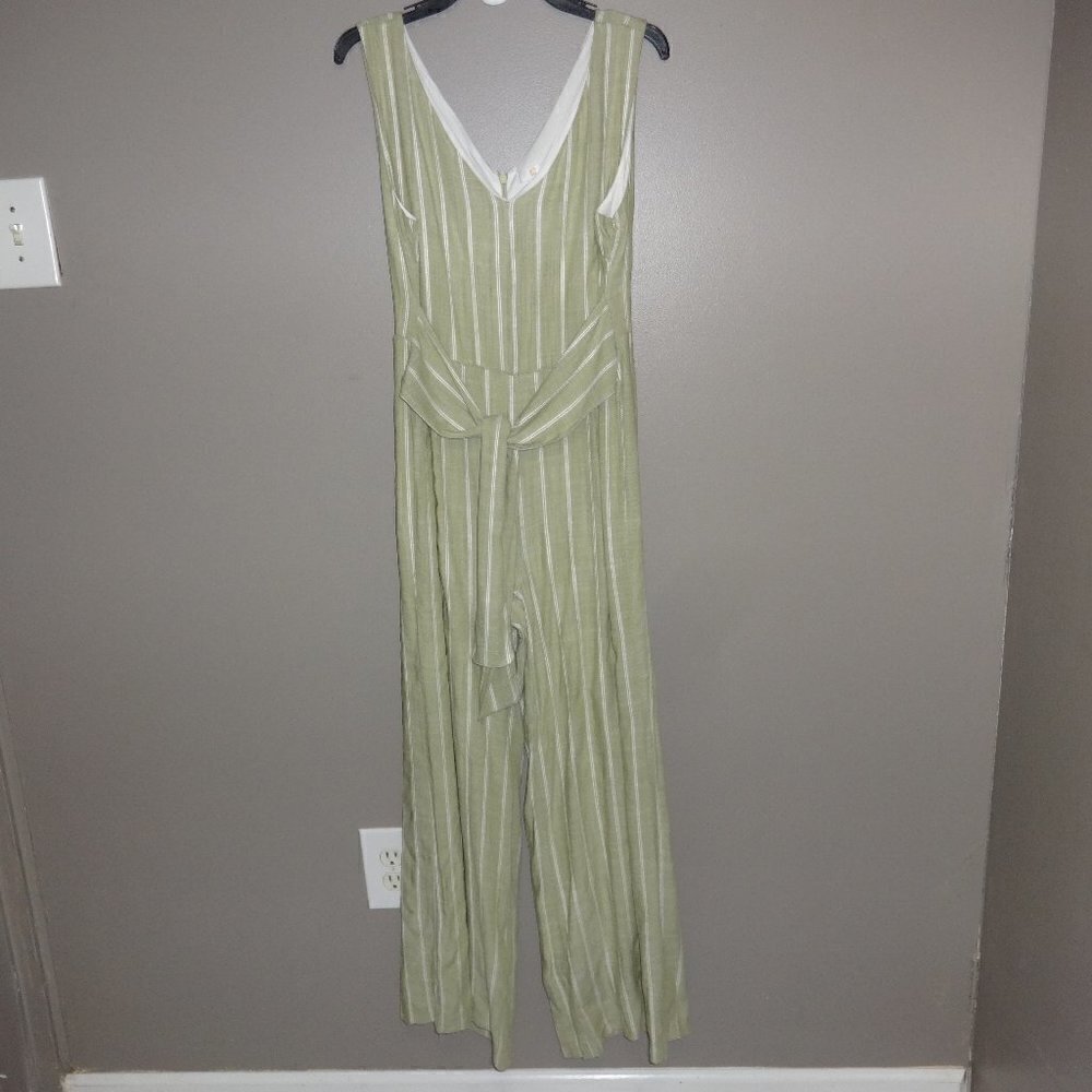 "C"  brand jumpsuit size M, fully lined, cotton white and green stripe, back zip